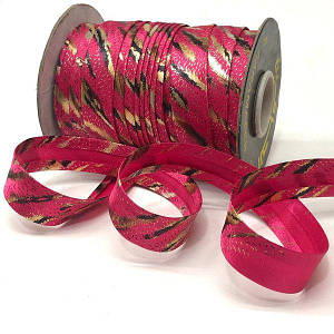 Коса атласна бейка на відріз - малинова із золотом