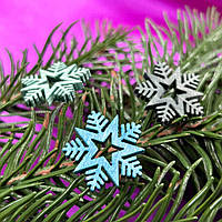 Дерев'яний декор новорічний "Сніжинки" 2 см блакитний мікс- 35 шт/уп