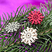 Дерев'яний декор новорічний «Сніжинки» 2 см червоний мікс- 35 шт/уп