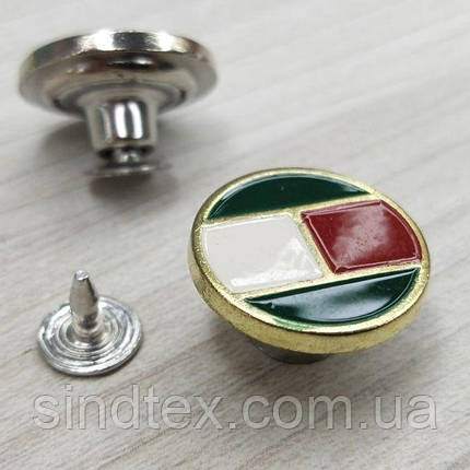 Джинсовий гудзик 17мм Зелений на золоті (1000шт), фото 1