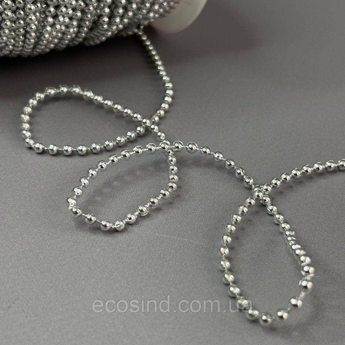 Намистина на нитці 1 метр, Ø3 мм, срібло, фото 1
