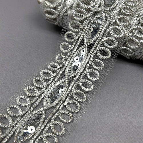 А01 - Тесьма макраме с люрексом и пайетками 4,5 см - серебро ШЧ (ID ...