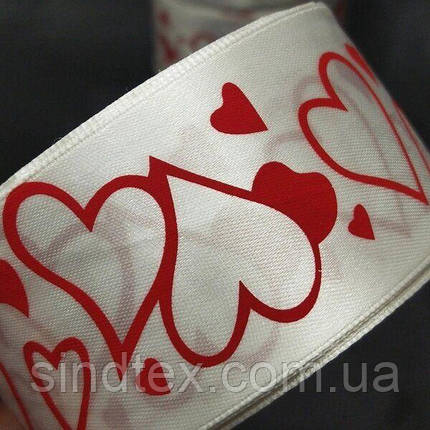 Атласна стрічка біла "Hearts" 5 см (23 м) "Sindtex" (АЛР5-003), фото 3