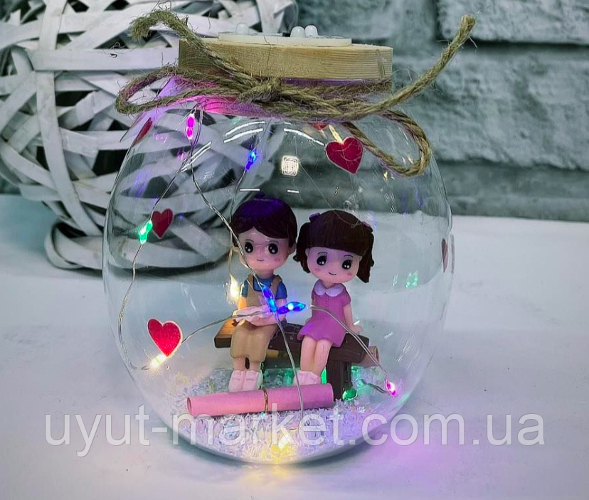 Нічник презент LED  "Закохані у колбі " подарунок на 14 лютого, 8 березня, фото 1
