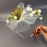 Обруч для волосся з атласною стрічкою - Корона золота