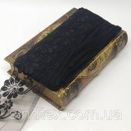 Мереживо на сітці (фатін) Sindtex 10 см (13 м) колір - чорний (77 -mt785), фото 1