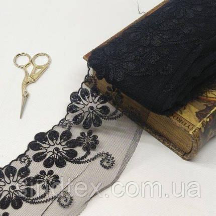 Мереживо на сітці (фатін) Sindtex 10 см (13 м) колір - чорний (77 -mt785), фото 2