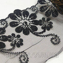 Мереживо на сітці (фатін) Sindtex 10 см (13 м) колір - чорний (77 -mt785), фото 3