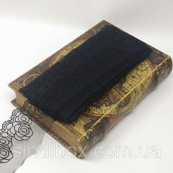 Мереживо на сітці (фатін) Sindtex 6 см (13 м) колір чорний (77-LZ129-3)