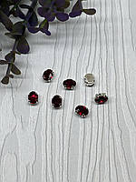 Стрази в цапах пришивні Овальні 6*8 мм. Бордові ( 1 шт), 1878