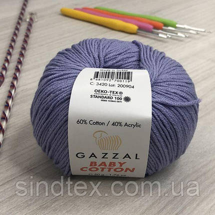 Пряжа Gazzal – Baby Cotton колір 3420 Бузковий, фото 1