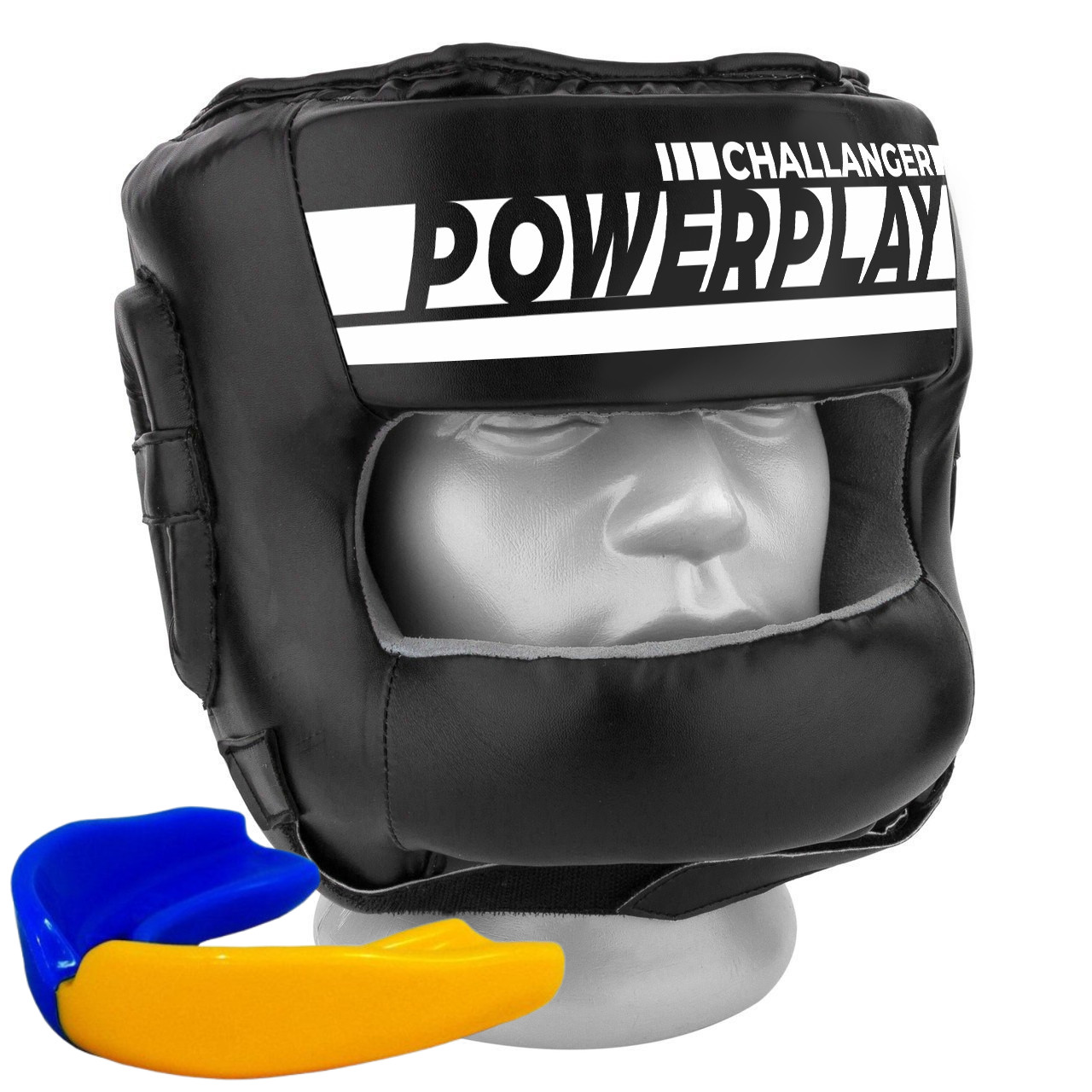 Боксерський шолом тренувальний PowerPlay 3067 з бампером PU+Amara Чорний L, фото 1