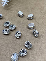 Стрази в цапах пришивні Овальні 6*8 мм. Прозорі ( 1 шт), 01880