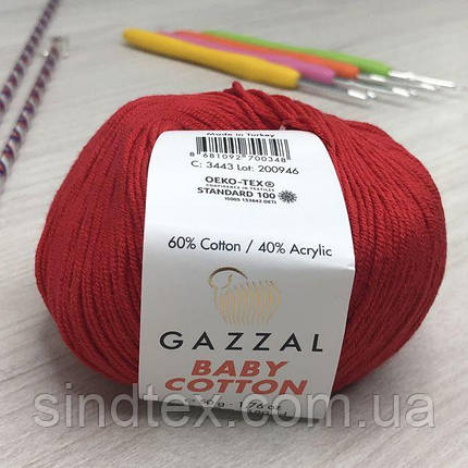 Пряжа Gazzal – Baby Cotton колір 3443 Червоний, фото 1