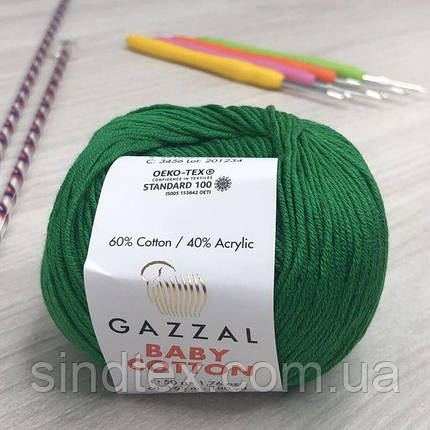 Пряжа Gazzal – Baby Cotton колір 3456 Зелений, фото 1