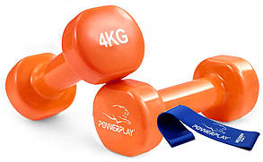Гантелі вінілові PowerPlay 4125 Achilles 2*4 кг. Жовтогарячі (пара — 2 шт.)