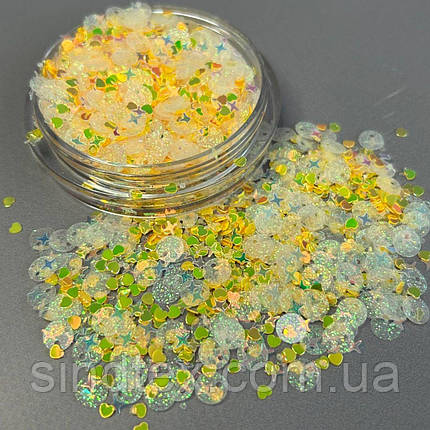 Міні блискітки різної форми - 500 г жовтий мікс, фото 1