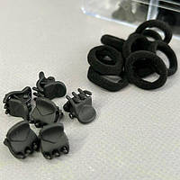 Набір "МІНІ" резинок і крабиків для волосся в органайзері - чорний