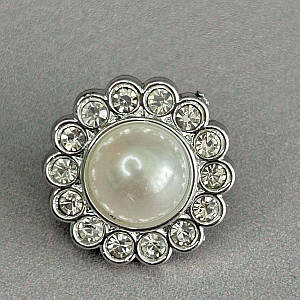 Ґудзик на ніжці пластик "Ромашка" Ø-18мм (28L), - срібло зі стразами