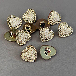 Ґудзик на ніжці пластик Ø-17,5 мм, Серце - Золото з білим