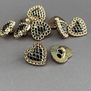 Ґудзик на ніжці пластик Ø-17,5 мм, Серце - Золото з чорним