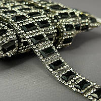 Стразова термо-тасьма на силіконі, 15 мм - чорний камінь