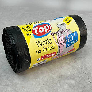 Пакет для сміття  60л 100 HD з вухами чорний 60х80