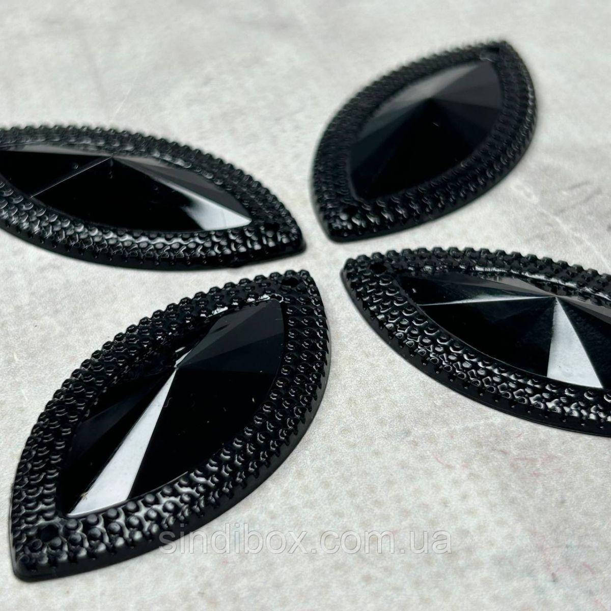 Стрази акрилові пришивні 25х50 мм, чорний маркіз, фото 1