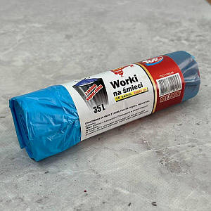 Пакети для сміття 35л 15шт із затяжками надміцні сині 50х60