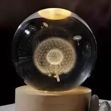 Декоративний 3D нічник кришталева куля "Кульбаба" з led підсвічуванням LS