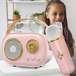 Караоке колонка Bluetooth з мікрофоном, портативна акумуляторна система, рожева модель