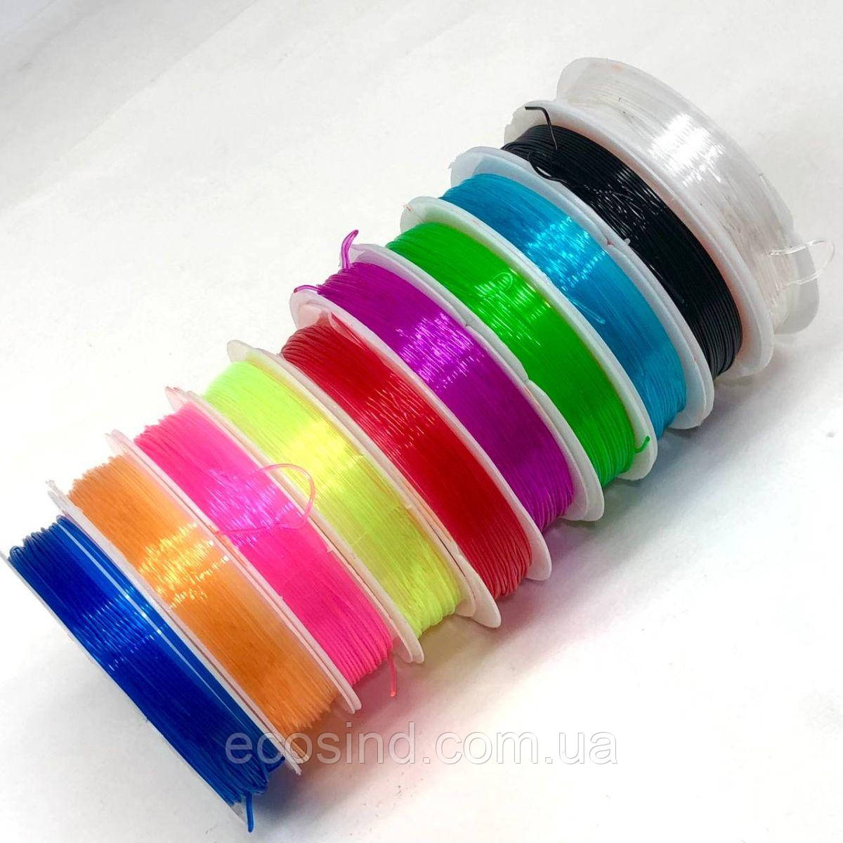 Набір 10 шт кольорової силіконової нитки-резинки для біжутерії 0,8 мм 6,5 метрів, фото 1
