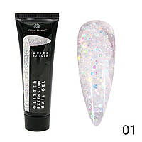 Полігель для нарощування нігтів з глітером 30 г №01