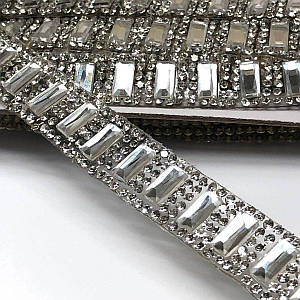 Стразова термо-тасьма на силіконі, 15 мм - стрази кристал