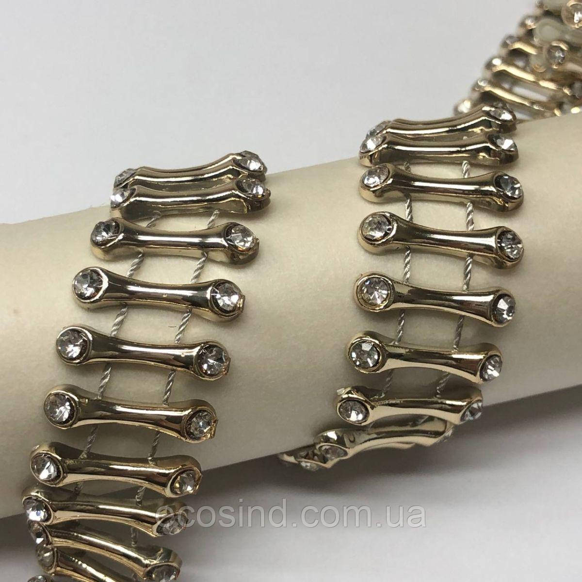 Напівбусини на нитці "Сходинки зі стразами" - золото, фото 1