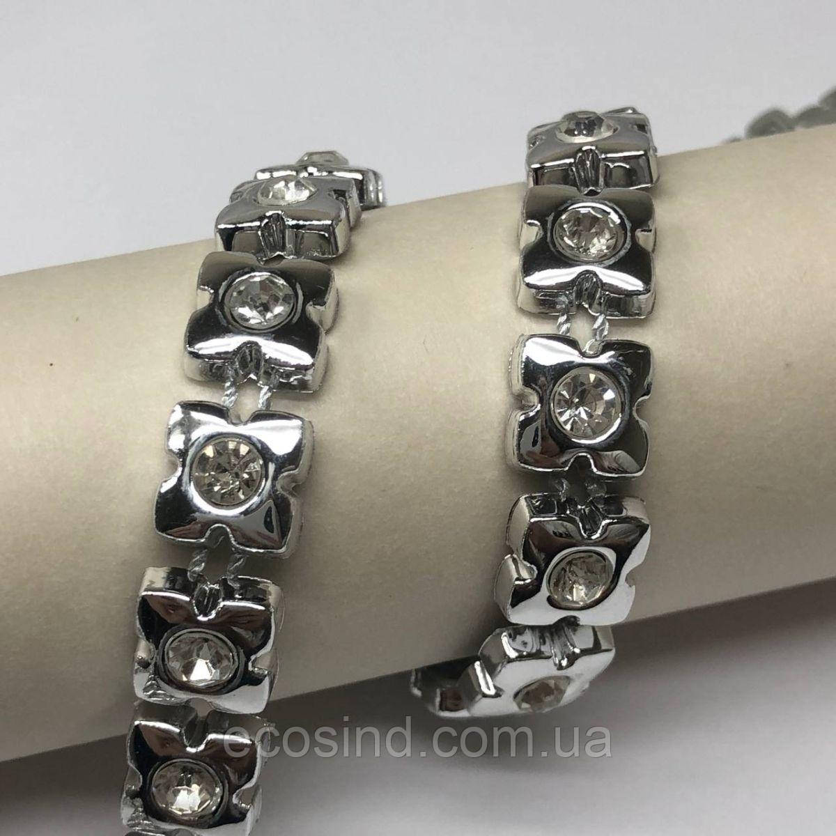 Напівбусини на нитці "Квітка зі стразами" - срібло, фото 1