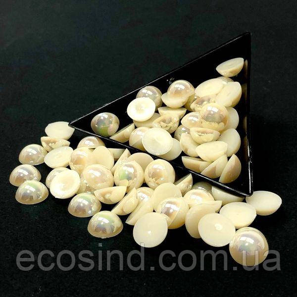 Напівбусини перламутрові 10 мм, 10 гр/уп колір - айворі з АВ покриттям - А5, фото 1