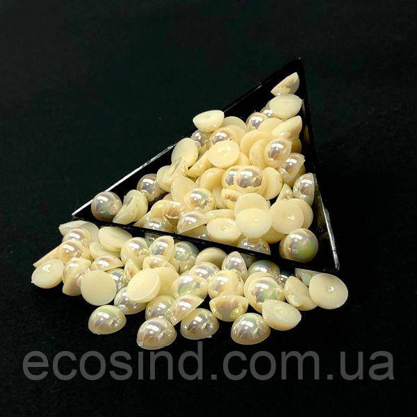 Напівбусини перламутрові 8мм, 10 гр/уп - колір айворі #А6 з АВ покриттям, фото 1