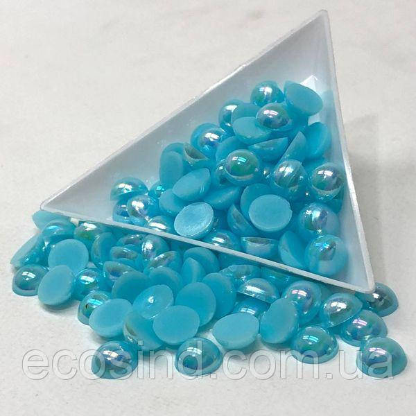 Напівбусини перламутрові 8мм, 10 гр/уп - колір блакитний #А3 з покриттям АВ, фото 1