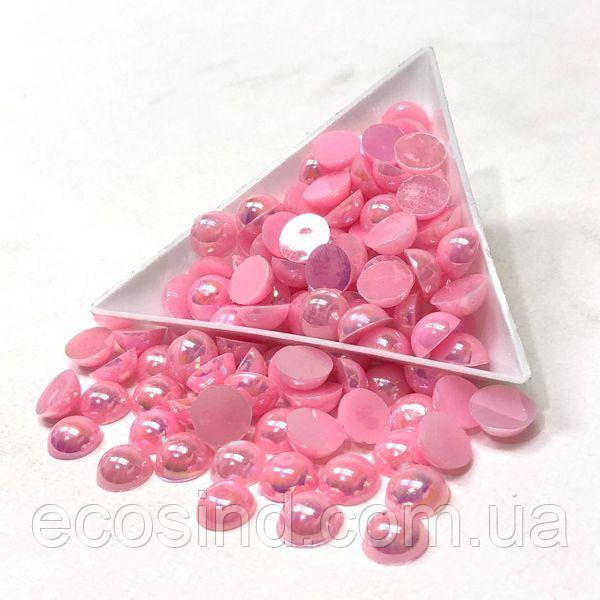 Напівбусини перламутрові 8мм, 10 гр/уп - колір рожевий #8 з АВ покриттям, фото 1