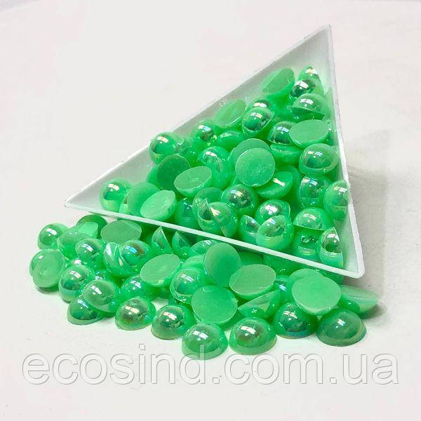 Напівбусини перламутрові 8мм, 10 гр/уп - колір салатовий #46 з покриттям АВ, фото 1