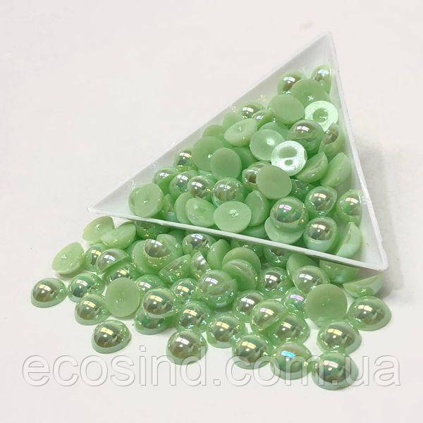 Напівбусини перламутрові 8мм, 10 гр/уп - колір салатовий #А20 з покриттям АВ, фото 1