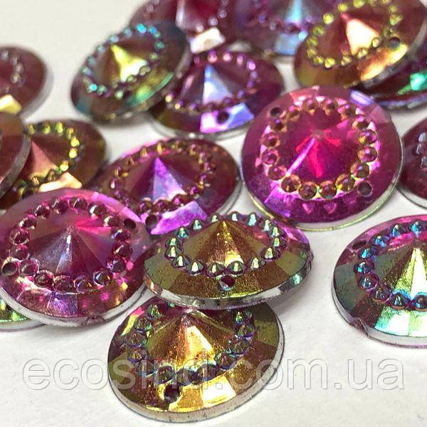 Напівбусини пришивні грановані 16 мм, 25 шт колір - рожевий з переливами, фото 1