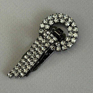 Шубна застібка-кліпса 6см, Ø 2,5см зі стразами - графіт (#9508)