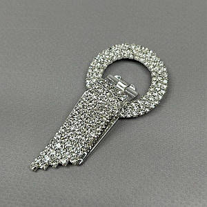 Шубна застібка-кліпса 7см, Ø 3,5см зі стразами - світле срібло (#18403)