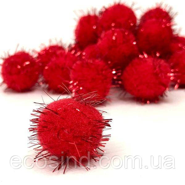 Помпони люрекс 2,5 см, 25 од/упаковка червоні, фото 1