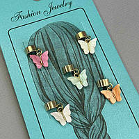 Прикраса для волосся та косичок - набір 5 шт Метелики перламутр, золото