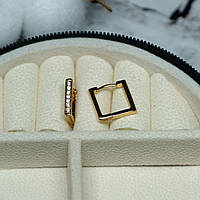 Сережки Xuping Jewelry квадрат з білим цирконом з медичного сплаву 12х2 мм XC-794