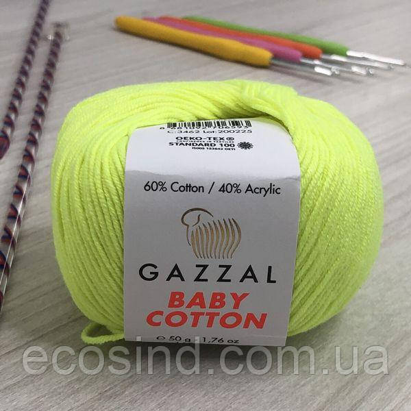 Пряжа Gazzal – Baby Cotton колір 3462 Жовтий неон
