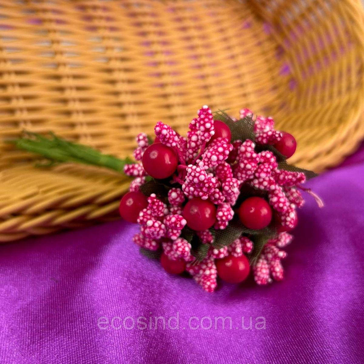 Тичинки в букеті на гілці 8,5 см - малиновий, ягоди, фото 1